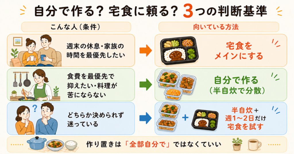 作り置きするか宅食を利用するかの判断基準