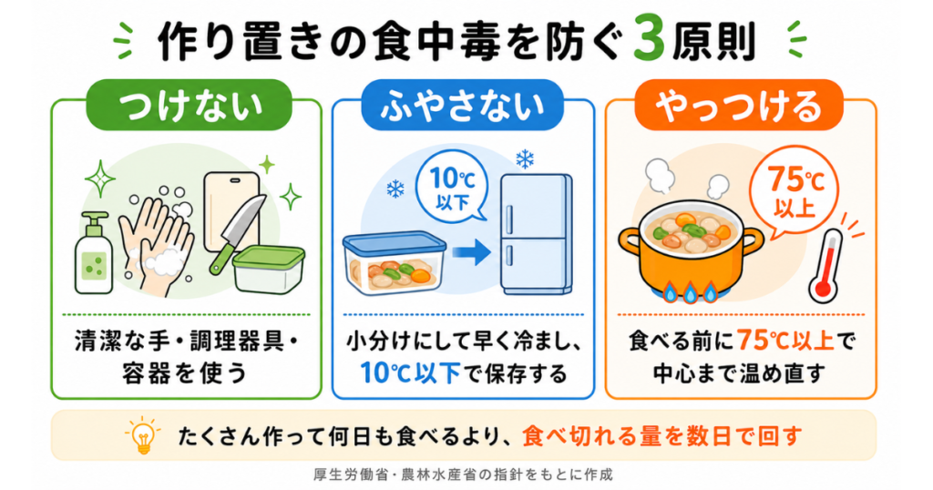 作り置きの食中毒を防ぐ3原則